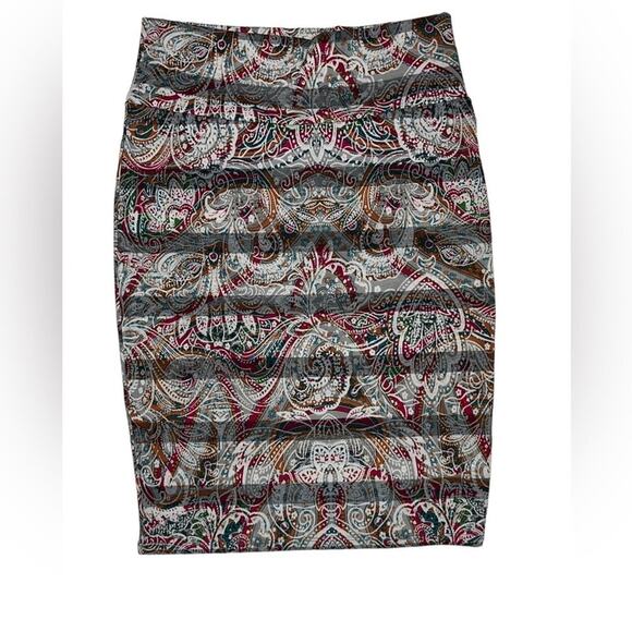 LuLaRoe Cassie Pencil Skirt Multicolor Paisley Striped Design Size Med Career - Picture 1 of 6